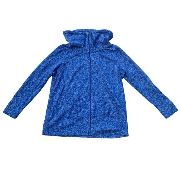 💛 George Plus Size 1X Blue Cowl Neck Full Zip Hoodie Jacket - Picture 1 of 6